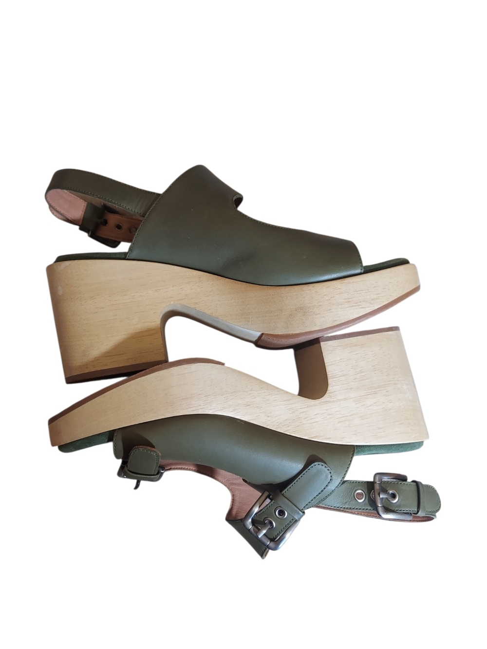 Rachel Comey Olive Green Leather Platform Clog Sandals Sz 9 Made In Peru - Picture 10 of 13